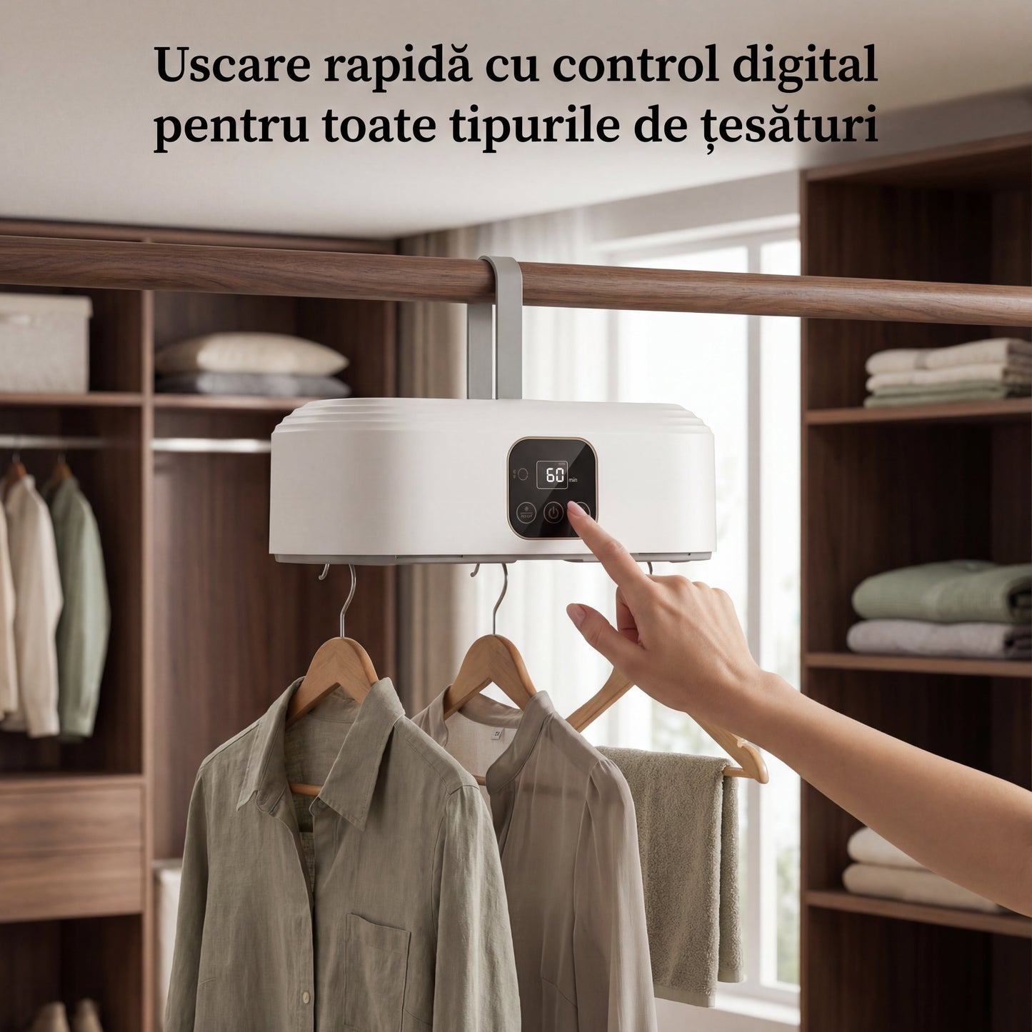 Uscător în cameră - design minimalist cu protecție pentru haine